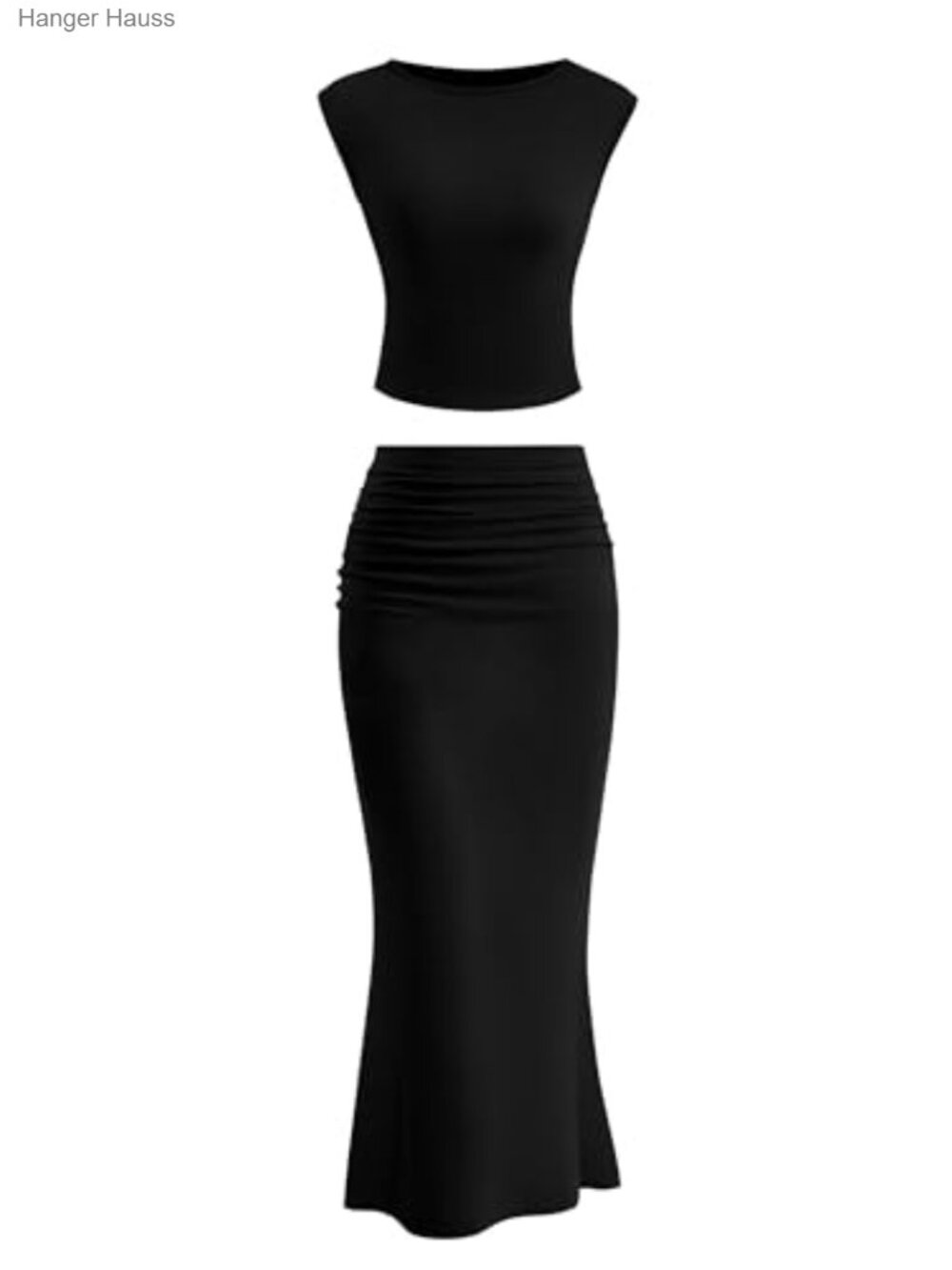 Two Piece Maxi Skirt Set with Crop Top - Sleeveless Bodycon Outfit
